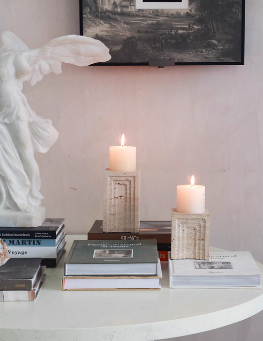 Cavern Glow – Natural Travertine Vintage Candle Holder