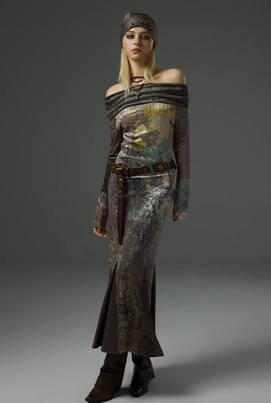 Velour Sonata Off-Shoulder Gown