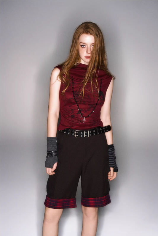 Scarlet Riot Sleeveless Punk Hoodie