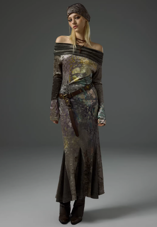 Velour Sonata Off-Shoulder Gown