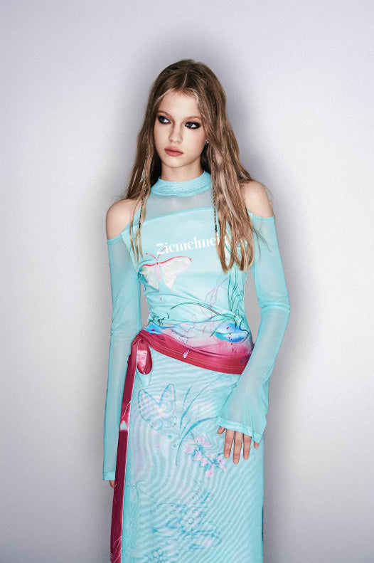 Moon Veil Oriental Mesh Knit Top